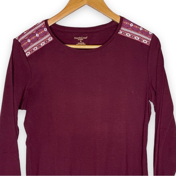Northcrest Burgundy Maroon Aztec Shoulder Detail Long Sleeve Top M - Picture 1 of 5